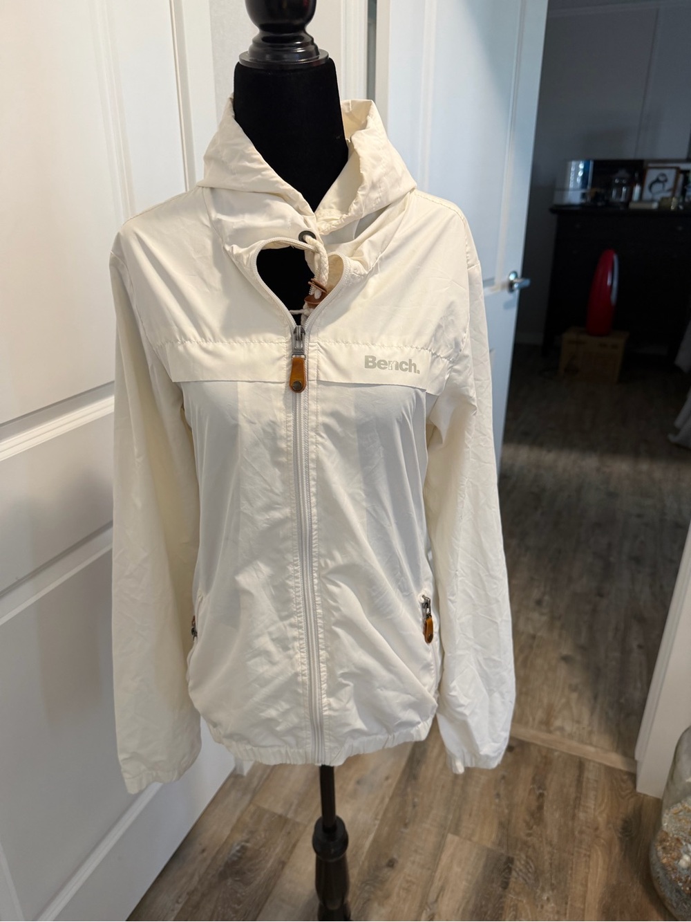 Bench Cream Hooded Windbreaker Jacket with Zip Pockets
